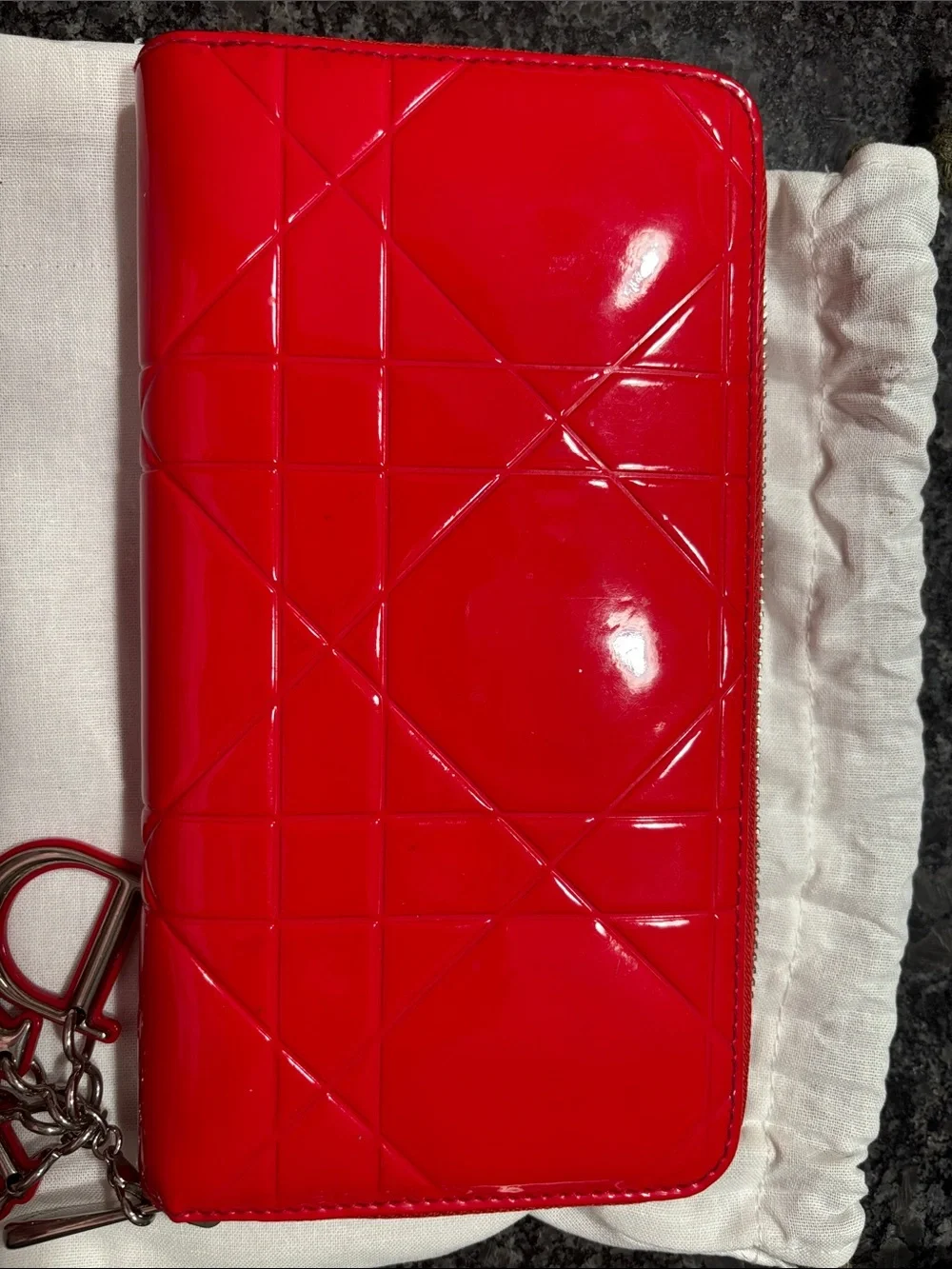 Dior Patent Zip Wallet with Charm